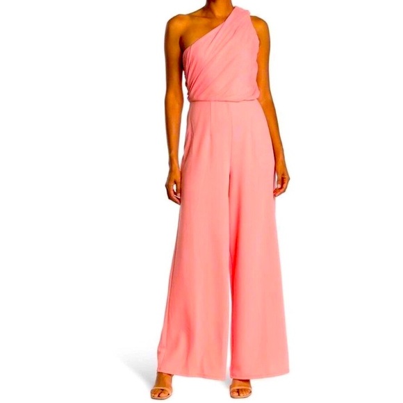 Love By Design Pants - Love X Design One Shoulder Wide Leg Jumpsuit Large Coral Pink Spring Wedding